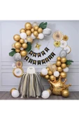 Bkmc svngx Lüks Kral Taçlı Gold Zincir Balon Doğum Günü Seti Sphere 917250 - 1