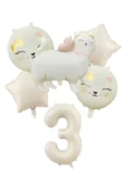 Bkmc SEVİMLİ RETRO KEDİ FOLYO BALONLU KREM YILDIZLI KREM 3 YAŞ BALONLU DOĞUM GÜNÜ PARTİ SETİ SÜSÜ thumbnail 1