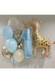 Bkmc ZÜRAFA FOLYO BALONLU BLUE CROWN BALON DOĞUM GÜNÜ PARTİ SETİ SÜSÜ - 4