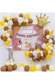 Bkmc SARI KAHVERENGİ  BALONLU KRAL TAÇ FOLYOLU KONSEPT YAŞ RAKAMLI DOĞUM GÜNÜ PARTİ SÜSLEME SETİ thumbnail 1