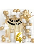 Bkmc Kral Taçlı Yaş Folyolu Doğum Günü Gold Beyaz Balon Seti thumbnail 1