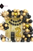 Bkmc Gold Ve Siyah Renkli Yıldızlı 2 Yaş Balon Zinciri Doğum Günü Seti Iyi Ki Doğdun Doğum Günü Süsü thumbnail 1