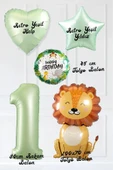Laviyosa Safari Tema Doğum Günü Yaş Balonlu Retro Yeşil Safari Balonları Sevimli Aslan Parti Seti thumbnail 1