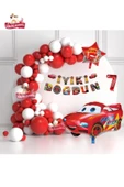 Bkmc Bannerli 7 Yaş 36 cm Kırmızı Araba Yıldız Folyo Balonlu Beyaz Kırmızı Konsept Doğum Günü Parti Seti thumbnail 2