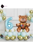 Bkmc Ayıcıklı Mavi 6 Yaş Krom Balonlu Balon Seti Mavi Doğum Günü Süsü Parti Seti thumbnail 2