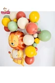Bkmc Sevimli Aslan Folyo Balonlu Safari Süslemeleri, Orman Balon Kemeri Doğum Günü Parti Seti Süsü thumbnail 4