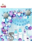 Bkmc KIZ ÇOCUKLARI İÇİN LÜKS 5 YAŞ FROZEN ELSA TEMALI KAR TANESİ FOLYOLU DOĞUM GÜNÜ PARTİ SETİ SÜSÜ thumbnail 2