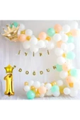 Bkmc mstfx 1 Yaş Beyaz Somon Yeşil Makaron Zincir Balon Seti smodelix 850662 - 2