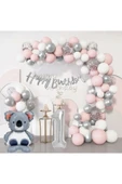 Bkmc GÜMÜŞ PEMBE LÜKS 1 YAŞ KOALA FOLYO DOĞUM GÜNÜ SÜSÜ DOĞUM GÜNÜ PARTİ BALON ZİNCİR SET - 3
