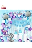 Bkmc KIZ ÇOCUKLARI İÇİN LÜKS 2 YAŞ FROZEN ELSA TEMALI KAR TANESİ FOLYOLU DOĞUM GÜNÜ PARTİ SETİ SÜSÜ - 5