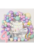Bkmc Kız Çocuklar Için 4 Yaş Unicorn Lüks Doğum Günü Parti Seti Süsü thumbnail 3