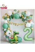 Bkmc Mat Yeşil 2 Yaş Ayaklı Timsah Folyo Balon Happy Birthday Kaliğrafi Yeşil Gold Doğum Günü Parti Seti - 1