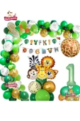 BKMC PARTY 1 Yaş Safari Partisi Malzemeleri Temalı Folyo Lüks Zincir Balon Seti Doğum Günü Parti Seti Süsü - 3