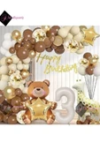 Bkmc AYICIK ZÜRAFA TEMALI FOLYO BALONLU , KREM 3 YAŞ DOĞUM GÜNÜ PARTİ SETİ BALON SETİ thumbnail 1