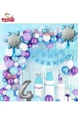 Bkmc KIZ ÇOCUKLARI İÇİN LÜKS 4 YAŞ FROZEN ELSA TEMALI KAR TANESİ FOLYOLU DOĞUM GÜNÜ PARTİ SETİ SÜSÜ - 5