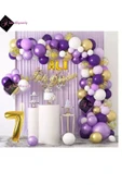 Bkmc 3 Harf İsimli 7 Yaş Macaron Mor Balon Zinciri Seti Gölge Mor Altın Balon Dekorasyon - 1