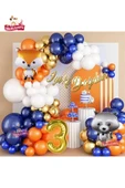 Bkmc Turuncu Lacivert Gold 3 Yaş Rakun Ve Tilki Folyolu Doğum Günü Balon Zincir Seti - 1
