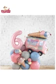 Bkmc Büyük Dondurma Kamyonu Pembe 6 Yaş Folyolu Çok Tatlı Balon Yığını,Doğum Günü Parti Seti Süsü thumbnail 1
