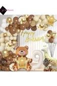 Bkmc AYICIK ZÜRAFA TEMALI FOLYO BALONLU , KREM 9 YAŞ DOĞUM GÜNÜ PARTİ SETİ BALON SETİ thumbnail 1