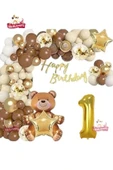 Bkmc LÜKS KAHVERENGİ OTURAN AYI 1 YAŞ BALON SETİ DOĞUM GÜNÜ SÜSÜ PARTİ SETİ thumbnail 3