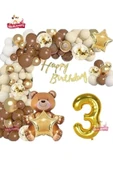 Bkmc LÜKS KAHVERENGİ OTURAN AYI 3 YAŞ BALON SETİ DOĞUM GÜNÜ SÜSÜ PARTİ SETİ thumbnail 2