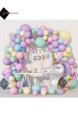 Bkmc Karışık Balonlu Unicorn karakterli Uzar YazılıLüks Doğum Günü Parti Seti thumbnail 2