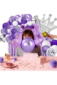 Bkmc Kadınlar Kızlar İçin Mor Konfeti BalonluGümüş Taç Folyo,Mor Saçak Arkafon Doğum Günü Parti Seti Süsü thumbnail 2
