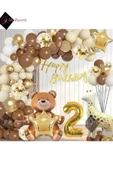 Bkmc HAYVAN TEMALI FOLYO BALONLU KAHVERENGİ 2 YAŞ DOĞUM GÜNÜ PARTİ SETİ BALON SETİ thumbnail 1