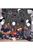 Bkmc Yetişkinler için  Doğum Günü Partisi Süslemeleri Siyah ve Beyaz Balonlar Seti, Saçak Perde Siyah thumbnail 4