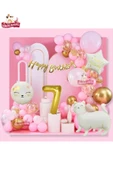 Bkmc Yıldız ve Kedi Folyo Gold 7 Yaş Folyo Balonlu İyi Ki Doğdun Yazılı Pembe Gold Doğum Günü Parti Seti thumbnail 2