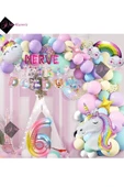 Bkmc 5 Harfli 6 Yaş Karakterli Unicorn Temalı Iyi Ki Doğdun Makaron Balon Doğum Günü Parti Kutlama Seti - 1