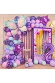 Bkmc Mor Yaş Folyo Balonlu Mor Prenses Temalı Kelebek Folyo Balonlu Doğum Günü Parti Seti Süsü thumbnail 2
