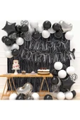 Bkmc Yetişkinler için  Doğum Günü Partisi Süslemeleri Siyah ve Beyaz Balonlar Seti, Saçak Perde Siyah thumbnail 6