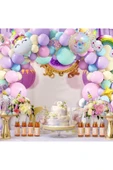 Bkmc 7 Yaş Ve 3 Harfli Gökkuşağı Konsepti Unicorn Temalı Makaron Balon Doğum Günü Parti Kutlama Seti - 2