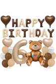 Bkmc 6Yaş Retro Ayıcık Kahverengi Folyolu Balon Happy Birthday Afiş Dekorasyon Doğum Günü Parti Seti Süsü thumbnail 1
