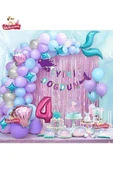 Bkmc 4 Yaş Deniz Kızı Banner Balon Mavi Mor Balonlar Folyo Saçak Perde Seti Doğum Günü Parti Süsü thumbnail 2