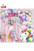 Bkmc 4 Harfli 6 Yaş Unicorn Temalı Iyi Ki Doğdun Makaron Balon Doğum Günü Parti Kutlama Seti Süsü - 2