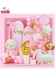 Bkmc Yıldız ve Kedi Folyo Gold 6 Yaş Folyo Balonlu İyi Ki Doğdun Yazılı Pembe Gold Doğum Günü Parti Seti - 5