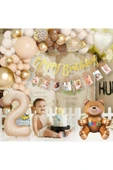 Bkmc Ayıcık Folyolu Yaş Balonlu 2 Yaş Erkek Kız Çocuğu Dekorasyon Doğum günü Parti Seti Süsü thumbnail 2