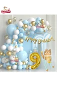 Bkmc LÜKS TEDDY AYI FOLYOLU GOLD 9 YAŞ FOLYO BALONLU DOĞUM GÜNÜ PARTİ SETİ SÜSÜ - 1
