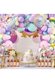 Bkmc 2 Yaş Ve 3 Harfli Gökkuşağı Konsepti Unicorn Temalı Makaron Balon Doğum Günü Parti Kutlama Seti - 2