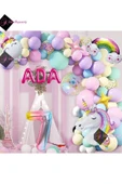 Bkmc 7 Yaş Ve 3 Harfli Gökkuşağı Konsepti Unicorn Temalı Makaron Balon Doğum Günü Parti Kutlama Seti - 3