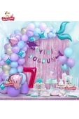 Bkmc 7 Yaş Deniz Kızı Banner Balon Mavi Mor Balonlar Folyo Saçak Perde Seti Doğum Günü Parti Süsü thumbnail 3