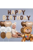 Bkmc 3Yaş Retro Ayıcık Kahverengi Folyolu Balon Happy Birthday Afiş Dekorasyon Doğum Günü Parti Seti Süsü - 3