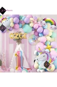 Bkmc 4 Harfli 1 Yaş Gökkuşağı Konsepti Unicorn Temalı Makaron Balon Doğum Günü Parti Kutlama Seti thumbnail 1