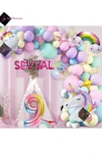 Bkmc 6 Harfli 9 Yaş Gökkuşağı Konsepti Unicorn Temalı Makaron Balon Doğum Günü Parti Kutlama Seti - 3