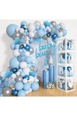 Bkmc LÜKS CİNSİYET PARTİSİ ERKEK ÇOCUK BEYAZ MAVİ BALON KEMER SETİ BEBEK KUTULARI PARTİ MALZEMELERİ thumbnail 1