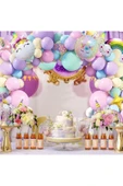 Bkmc 1 Yaş Ve 4 Harfli Gökkuşağı Konsepti Unicorn Temalı Makaron Balon Doğum Günü Parti Kutlama Seti - 2