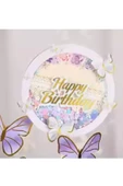 Bkmc Pembe Happy Birthday Yuvarlak Kelebek Pasta Topper Kelebekler Dekorasyon Malzemeleri Pasta Süsü - 6