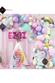 Bkmc 9 Yaş Ve 4 Harfli Gökkuşağı Konsepti Unicorn Temalı Makaron Balon Doğum Günü Parti Kutlama Seti - 1